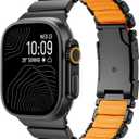 Titanium Band Compatible with Apple Watch Ultra 3/2/1 Band 49mm For iwatch Series 11 10 46mm 45mm 44mm 42mm SE 3/2/1 9 8 7 6 5 4 Men Women,Rubber Lining With Stainless Steel Buckle (Black-Orange)