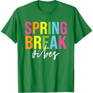 Spring Break Vibes Funny Spring Break Teacher T-Shirt, Kelly Green, M