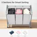 STORAGE MANIAC 3 Section Laundry Sorter, 35.6 Gal (135 L) Laundry Hamper Cart with Heavy Duty Rolling Lockable Wheels and Removable Bags, Clothes Organizer Basket Clothes Separator Hamper, Gray