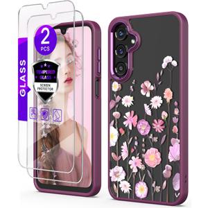 for Samsung Galaxy A16 5G Case+Tempered Glass Screen Protector,Military Grade Protective Slim Soft TPU + Hard PC,Girls Women Crystal Clear Flower Pattern Case Cover for Galaxy A16 5G-Colorful (Golden Shield Flower Series-Colorful)