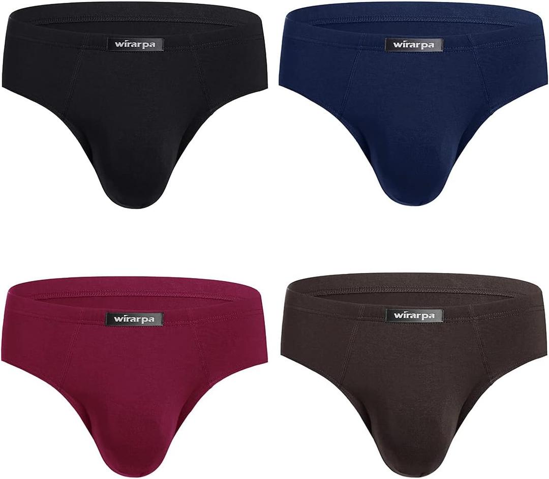 wirarpa Men's Underwear Modal Microfiber Briefs No Fly Covered Waistband Silky Touch Underpants 4 Pack, Black Navy Burgundy Brown, Large