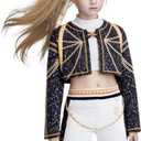 NewFuzzy Girls Cosplay Costume, Popular Singer Stage Outfit, Black Printed, for Ages 3-12 (Black-B, 7-8Years)