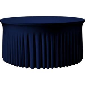 Navy Blue Round Spandex Tablecloth with Ruffle Skirt, 60 Inch Fitted Cover for 5FT Tables – Graduation, Memorial Day & Veterans Day, Wedding, Party, Birthday,Wrinkle-Resistant & Washable