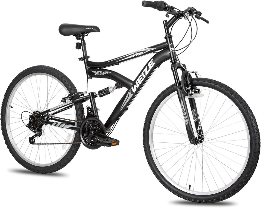 WEIZE Mountain Bike 26 inch Outdoor Cycling Bike 18-Speed/High-Carbon Steel/Dual Full Suspension, Adjustable Ergonomic Seat for Men Women Adult, MTB Bicycle with Suspension Fork
