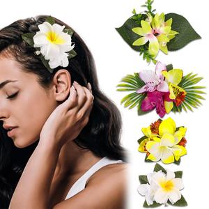 Ahoney 4 Pieces Plumeria Flowers Hair Clips for Women Girls, Hawaiian Artificial Flower Hair Barrettes Chiffon Flower Hair Accessories for Beach Luau Party Hairstyles Decor