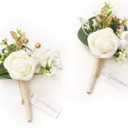 Ling's moment Boutonniere for Men, 2pcs Groom Groomsmen Guest Boutonniere, Artificial Flowers for Wedding/Prom/Homecoming, etc.White Baby Breath Ivory