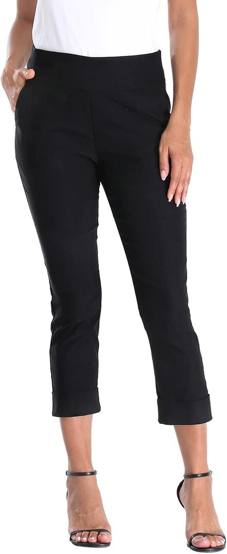HDE Pull On Capri Pants for Women with Pockets, size XL, 98% Cotton, 2% Elastic