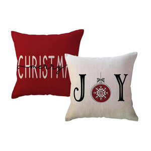 ULOVE LOVE YOURSELF Christmas Joy Ball Pillow Covers Winter Holiday Throw Pillowcases Farmhouse Christmas Decorations 18x18 Set of 2 for Couch/Sofa/Porch(Red)