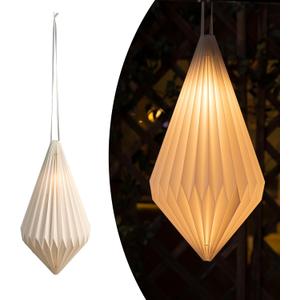 Battery Operated Outdoor Paper Lantern for Patio & Garden Waterproof Hanging Decorative Light with Remote Timer, Foldable Paper Lantern with String for Backyard, Porch Decor - White