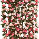 PARTY JOY 5pcs 41Ft Flower Garland Fake Rose Vine Artificial Flowers Hanging Rose Ivy Hanging Baskets Wedding Arch Garden Background Decor (Pink, 5)