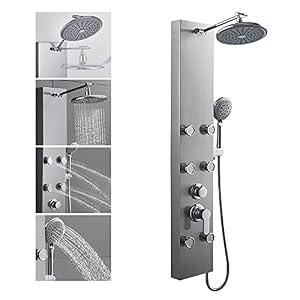 ROVOGO Shower Panel Tower System With Adjustable Shower Head, Brushed
6 Body Jets, Self-Cleaning Rain Shower and Handheld, Brass Shower Arm and Valves, Stainless Steel Shower Column, 47-1/4 Inch