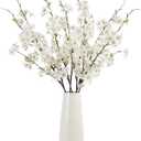 Artificial Cherry Blossom Branches 27.6In Silk Cherry Blossom Branches 8PCS Long Stem Artificial Flowers for Tall Vase, for Home Decorate, Weddings Decorate, Parties & Festival Gifts (White)