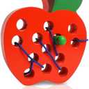 Lacing Toys for Toddlers 1-3,Wooden Threading Apple Baby Travel Toys,Montessori Education Sensory Learning Fine Motor Skills, Wooden Block Puzzle Gifts for 1 2 3 Year Old Baby Kids Boys Girls 2pack