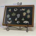 Shadow Box Pin Display Case with Tabletop Display Stand for Medal & Jewelry Pin Collection, Wall Mounted or Desktop Display Box with Sliding Acrylic Door, 12.6 x 8.7 x 1.26 inches, Brown Wood Frame