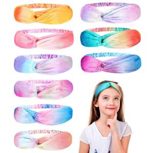 Waydress 9 Pieces Kids Headbands for Girls Velvet Rainbow Spa Headbands Stretch Tie Dye Knotted Hairbands Elastic Washing Face Hair Bands Little Girl Hair Accessories