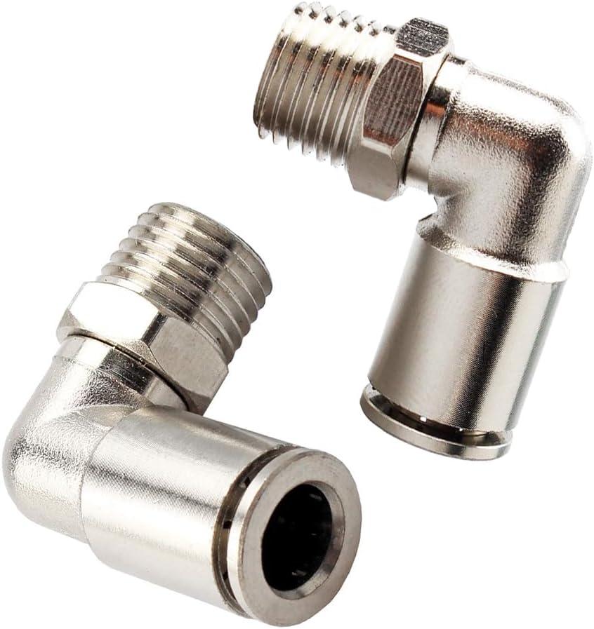 Beduan Brass BPL Push to Connect Air Fittings Elbow 1/4" Tube OD x 1/8" NPT Male 90 Degree Adapter (Pack of 2)
