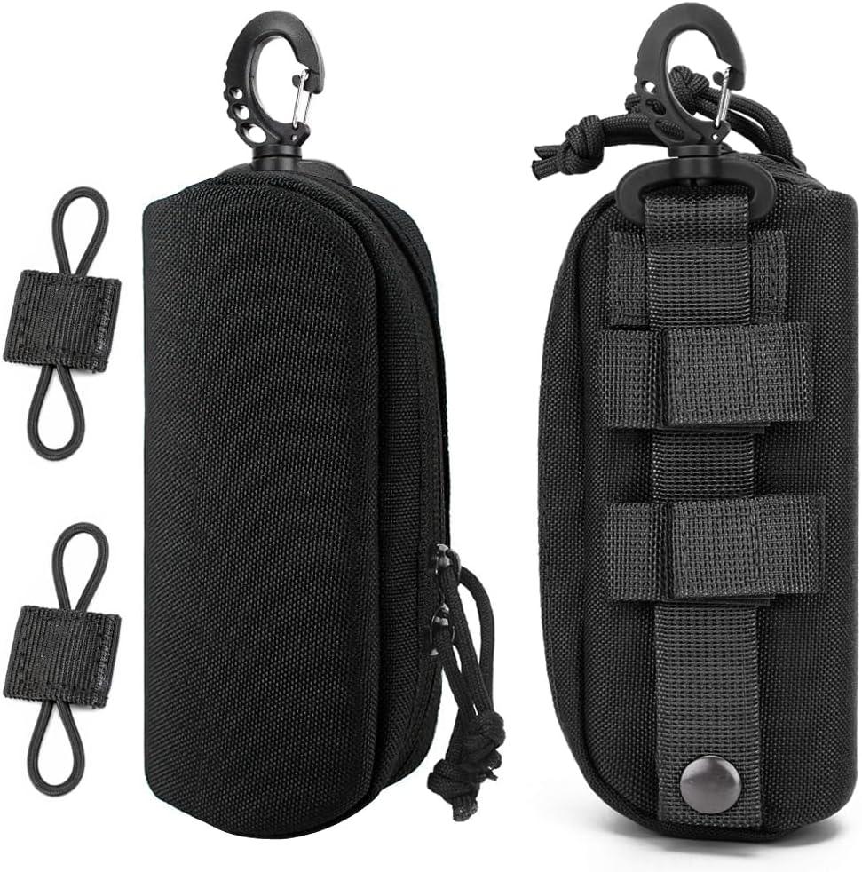 MUCHER 2 Pack Tactical MOLLE Glasses Case Shockproof Tactical Eyeglasses Case Portable Sunglasses Carrying Case with Clip (Black)