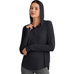 G4Free Lightbreeze Womens UPF 50+ Sun Shirts with Hoodie Long Sleeve Workout Tops Half Zip Rash Guard Hiking Fishing (Medium, Black)