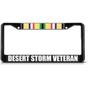 Metal Insert License Plate Frame Desert Storm Veteran Military Weatherproof Car Accessories Black 2 Holes Solid Insert 1 Frame