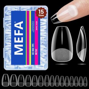 4 x MEFA 15 Sizes Short Coffin Nail Tips - 300 Pcs Half Matte Full Cover Press on Nails, Pre-shape Gel Nail Tips for Nail Extension Home DIY Salon Manicure