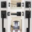 Goldenwarm Double Front Door Lock Set, Black Double Door Handle Set, Matte Black Double Door Handle with Dummy, Modern Double Front Door Hardware Set with Reversible Handle Lever. black matte