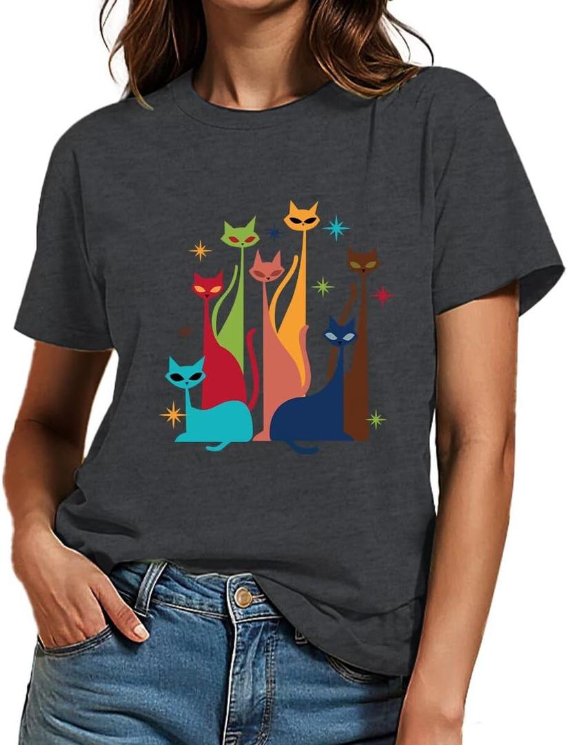 Graphic Tees for Women Casual Cute Tops Funny Printed Soft Shirts Summer Short Sleeve (Beige, XXL)