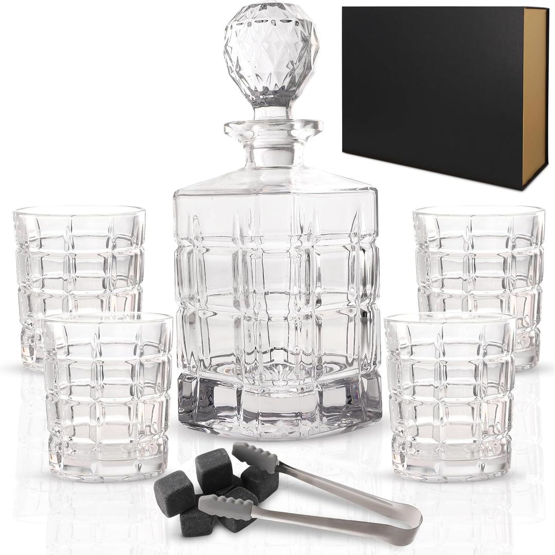 Rogue River Tactical Square Whiskey Decanter With 4 Whisky Glasses Gift Set For Father's Day, Men, Husband, Him, Dad