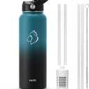 BUZIO Insulated Filtered Water Bottle, Stainless Steel Travel Bottle with Carbon Filter and Straw Lid, Reusable for Clean Drinking Water On The Go, Cold for 48 Hours, 40oz, Indigo Crush