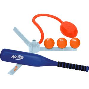 Nerf Airtee Kids Baseball Tee Set - Youth Baseball Stomp Launcher Batting Practice Toy - Includes 21" Plastic Jumbo Bat + (3) Foam Baseballs