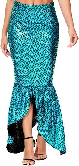 AOBUTE Women Mermaid Costume Skirt Shiny Maxi Fish Skirts Halloween Cosplay Outfits, Size L