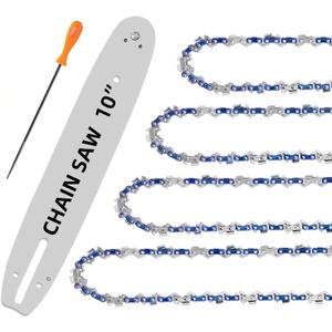 10 Inch Chainsaw Chain 5-Piece Kit with 10-Inch Guide Bar S40 3/8" LP .050" Gauge 40DL Replacement Chains Compatible with Remington, Sunjoe, Greenworks, Echo, Craftsman & More (4 Chains + 1 Bar)