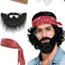 4pc Halloween Men Costume Kit Bandana Glasses Beard Mustaches Accessory