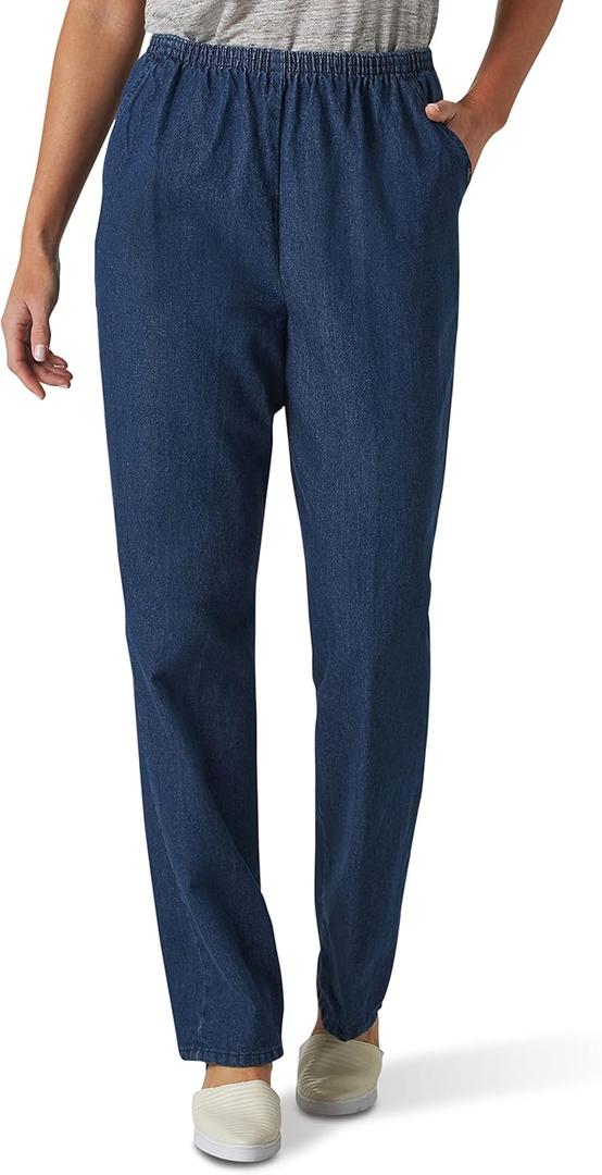 Chic Classic Collection Women's Cotton Pull-on Pant with Elastic Waist (12 Petite US, Original Stonewash Denim)
