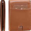 GSG Mens RFID Blocking Bifold Wallet Genuine Leather Slim Front Pocket Wallet with 10 Card Slots, Gift Box & Discreet Tracker Slot for AirTag or Similar Device, Black, Brown