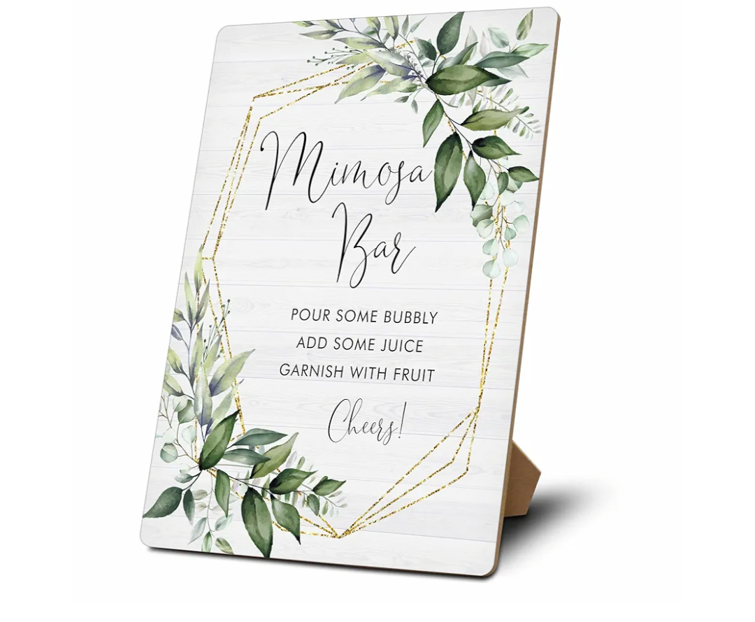 Mimosa Bar Sign, Greenery Mimosa Bar Supplies, Champagne Brunch Decor, Eucalyptus 8x10 Wooden Tabletop Sign, Mimosa Bar Decor For Bridal Shower Baby Shower Wedding Birthday Christmas Party, 12