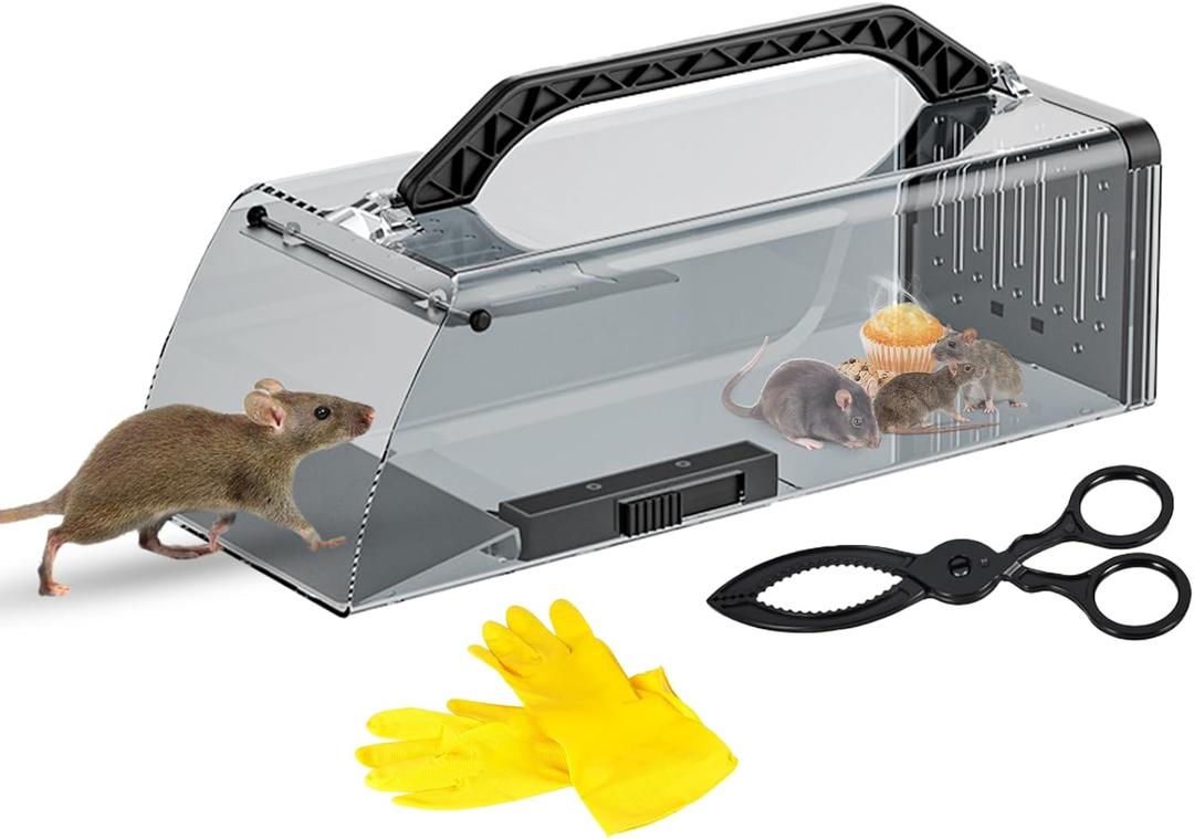 2026 Upgraded Live Mice Traps Humane Mouse Trap Indoor for Home Live Rat Trap for Outside Chipmunk Trap Outdoor Metal Mouse Trap Box Cage Easy to Catch&Release Live Chipmunk Animal Squirrel (Transparent)