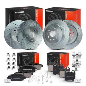 2001-2005 Lexus IS300 Drilled & Slotted Disc Brake Rotors and Ceramic Pads Kit, 12 Pcs, Front & Rear, A-Premium, APBRPS623
