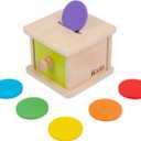 Adena Montessori Coin Box,Object Permanence Box Toys for 1 Year Old Baby Coins,Wooden Montessori Ball Drop Toys Developmental Toys for 6-12 Month Infant Toys,Learning Kids Gifts(Yellow-Green Door)