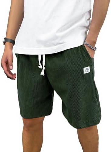 PLEPAN Mens Corduroy Shorts Casual 5/7 Inch Inseam Elastic Waist Drawstring Summer Beach Short M