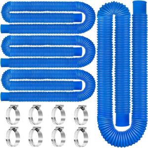 1.5" x 59" Above Ground Pool Hoses Heavy Duty, Replacement Hose Leak-Proof for Filter Pumps & Salt Systems, Pool Hoses for Above Ground Pools with 8 Metal Clamps（Blue, 4Pcs)