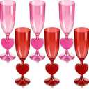 6 Pcs Heart Shaped Champagne Flute Valentine's Day 6 oz Acrylic Martini Glasses Galentine's Day Cocktail Toasting Wine Cups for Galentine Girls Night Bachelorette Party Favors Gifts (Pink and Red)
