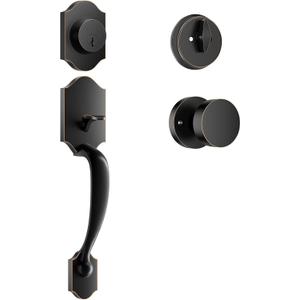 Front Door Lock Set, Front Door Handle and Deadbolt Set, Exterior Door Handles, Entry Door Lock Set, Front Door Lock with Adjustable Handle and Interior Knob, Oil Rubbed Bronze