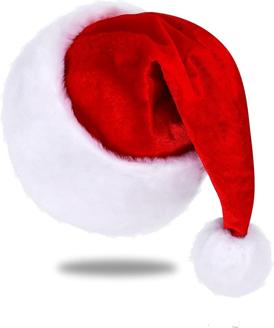 Santa Hat, Santa Hat for Adults, Unisex Velvet Comfort Red Christmas Hat Hats Extra Thicken Classic Plush for Christmas New Year Festive Holiday Party Supplies