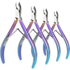 LePinko 4 Packs Upgraded Cuticle Trimmer kit, Sharp Dead Skin Clipper, Labor-Saving Cuticula Remover for Fingernail Toenail, Manicure Pedicure Tool for Women Men, 5mm Jaw, Rainbow Color