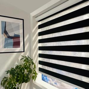 ShadesU Cordless Zebra Blinds Light Filtering Dual-Layer Window Shades for Privacy (Black Color) (Maximum Height 72") (Width 22")