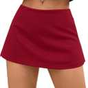 Avanova Women Low Rise Side Slit Mini Skorts Stretchy Bodycon Skirt with Shorts Underneath Sexy Night Out Short Skirts Red Medium (Red, M)