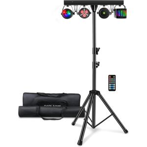 DJ Lights with Stand, Party Bar Gig Lighting Package with Carry Bag, Sound-Activated Disco Lights for Parties, DMX & Remote Control, LED Stage Lighting System for Booth, Band, Wedding, Shows