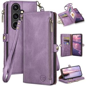 XcaseBar compatible with Samsung Galaxy S25 Wallet case with Zipper Credit Card Holder【RFID Blocking】,Flip Folio Book PU Leather Phone case Shockproof Cover Women Men for Samsung S25 case Lilac Purple
