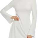 Women's Long Sleeve Dress Flare Mini Dresses Blackless Party Club Dress (X-Large, White)