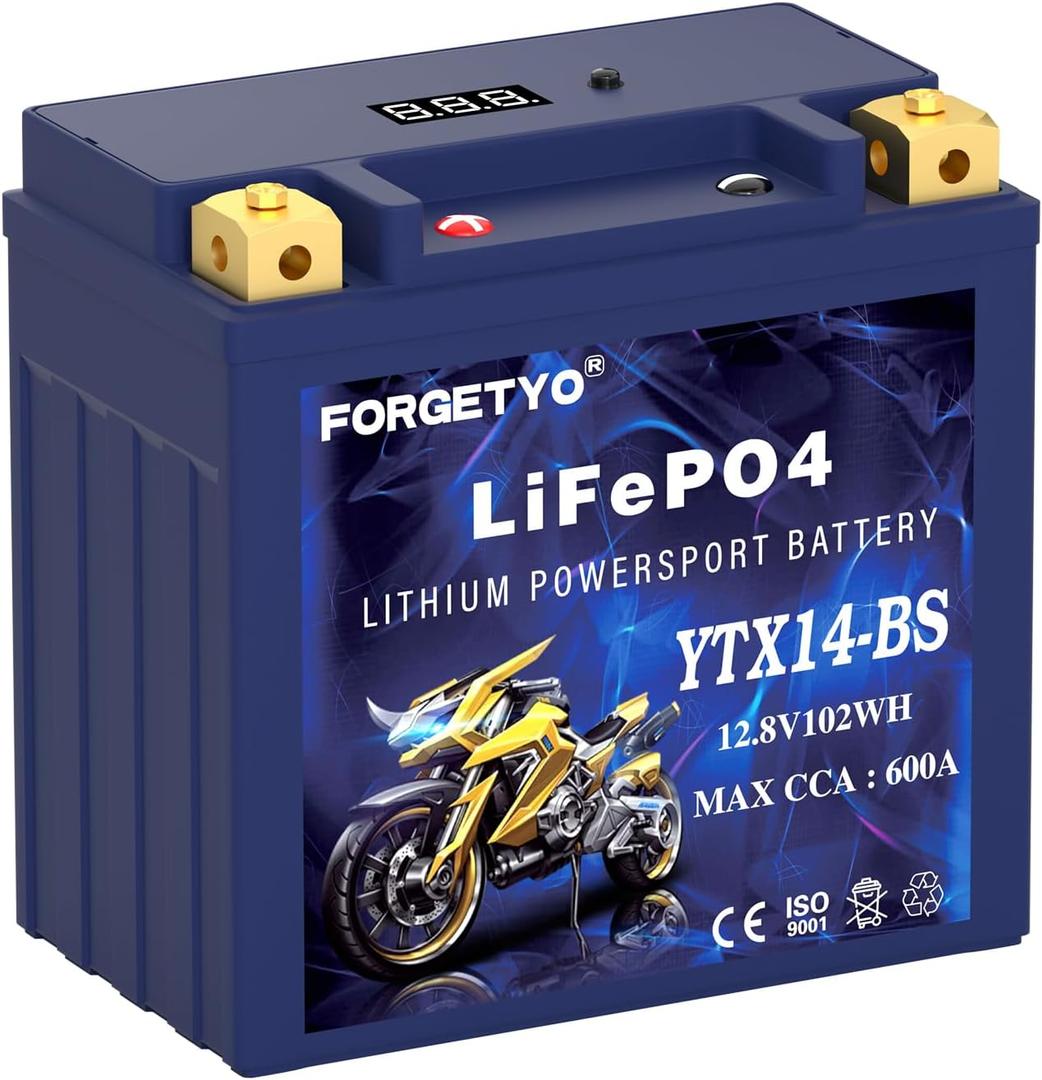 YTX14-BS Lithium Motorcycle Battery, ATV Battery 12V 8AH 600CCA Compatible with Yamaha Scooter Snowmobile Jet Ski, Scooter, PWC & More